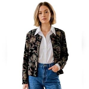 VTG Tapestry Style Textured Velvet Floral Jacket Cardigan Gold Flower Buttons